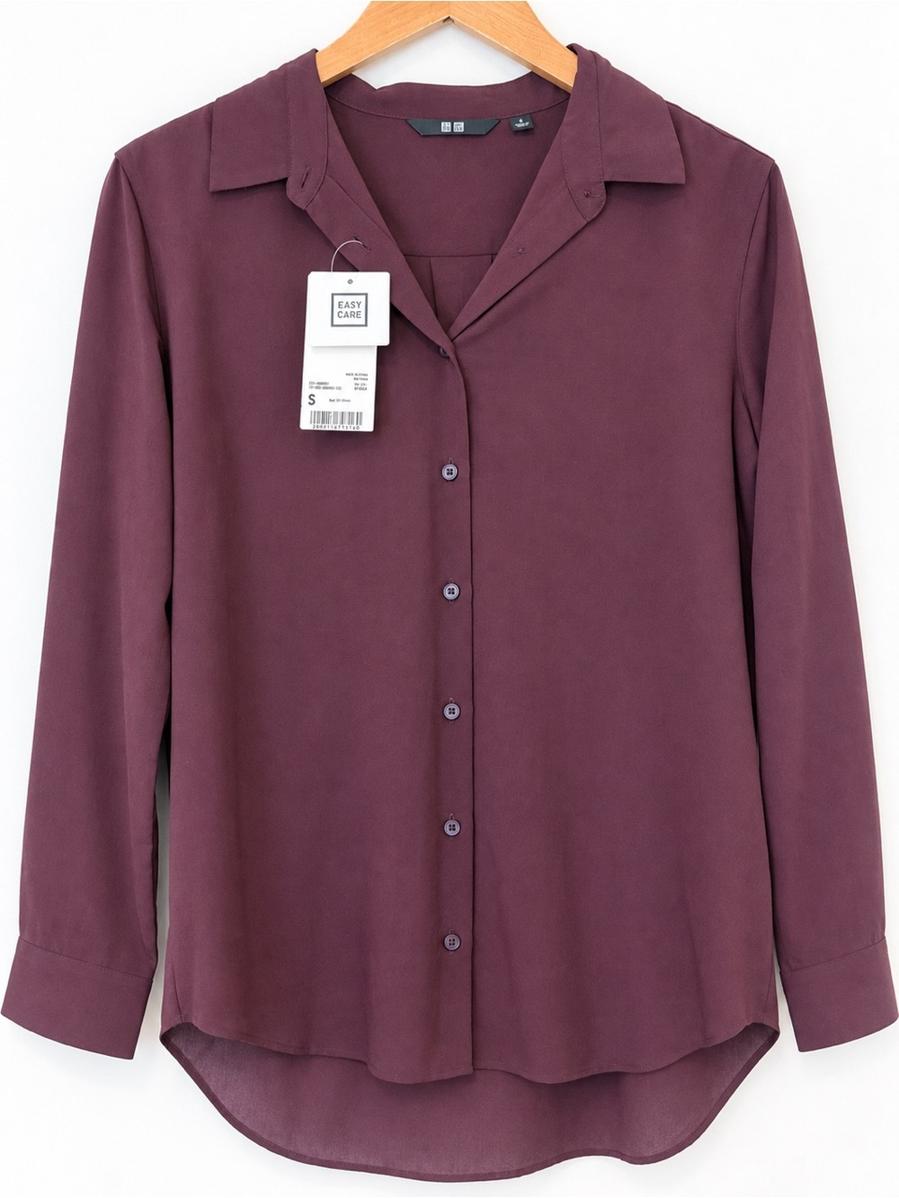 UNIQLO Wine Plum Rayon Long Sleeve Button Front Blouse Size Small NWT